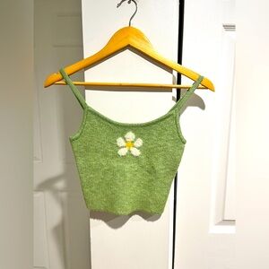 LA Hearts PAC Sun Crop Top Flower Green Fixed Straps Cardigan Not Included Sz XS